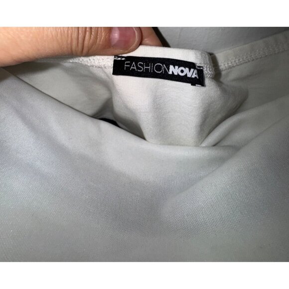 Fashion Nova Black & White Off-Shoulder Puff Sleeve Dress XL Sexy Stretch Pinup - Picture 5 of 6